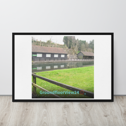 Lakeside Serenity Framed canvas with groundfloorview24 with House Logo
