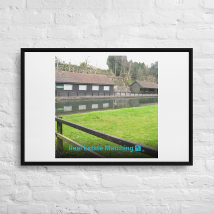 Lakeside Serenity Framed canvas with realestatematching with key Logo