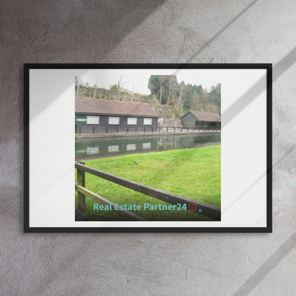 Lakeside Serenity Framed canvas with realestatepartner24 with house Logo