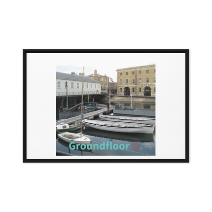 Boat on Water Framed canvas with Groundfloor with House Logo