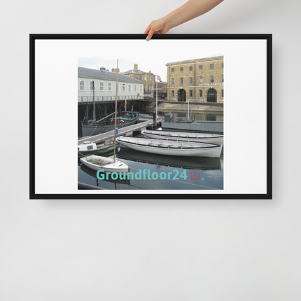 Boat on Water Framed canvas with Groundfloor24 with House Logo