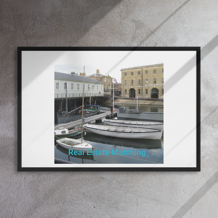 Boat on Water Framed canvas with realestatematching without key Logo