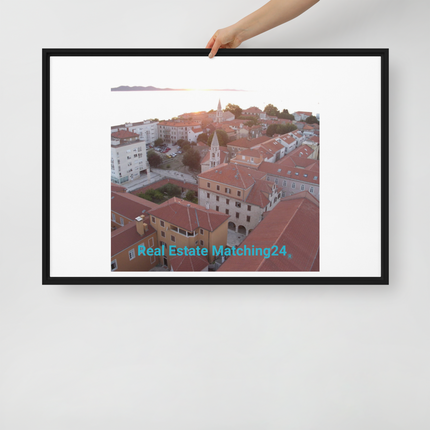 Roof Sunset View Framed canvas with realestatematching24 without key Logo