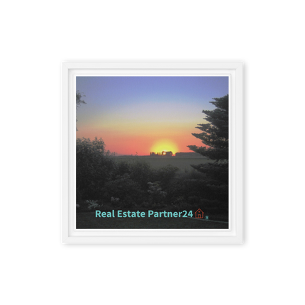 Beautiful Sunset Sinari Framed canvas with realestatepartner24 with house Logo
