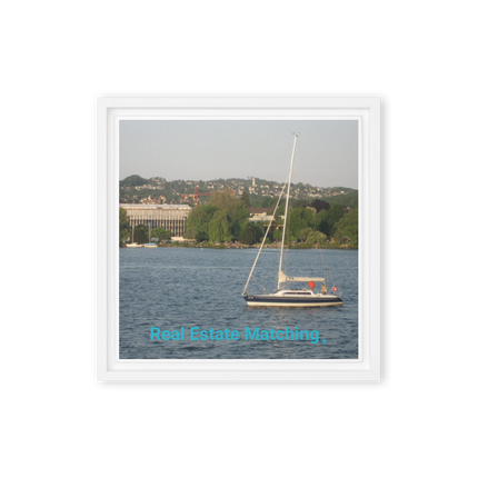 Boat on the River Framed canvas with realestatematching without key Logo