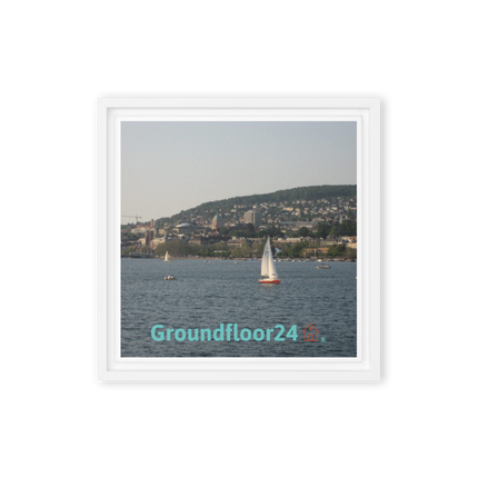 Beautiful River & Hills Sinari Framed canvas with Groundfloor24 with House Logo