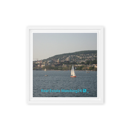 Beautiful River & Hills Sinari Framed canvas with realestatematching24 with key Logo