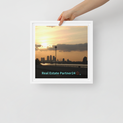 Majestic Sunset Framed canvas with realestatepartner24 with house Logo