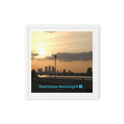 Majestic Sunset Framed canvas with realestatematching24 with key Logo