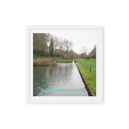 Lakeside Beauty Framed canvas with realestatepartner24 with house Logo