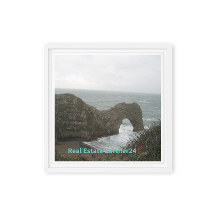 Coastal Escape Framed canvas with realestatepartner24 with house Logo