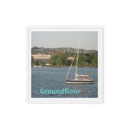Boat on the River Framed canvas with Groundfloor with House Logo
