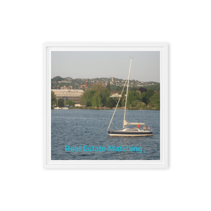 Boat on the River Framed canvas with realestatematching without key Logo