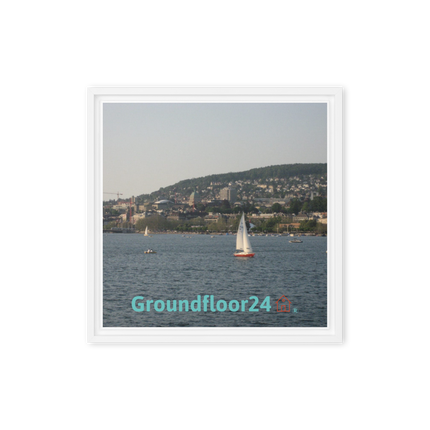 Beautiful River & Hills Sinari Framed canvas with Groundfloor24 with House Logo