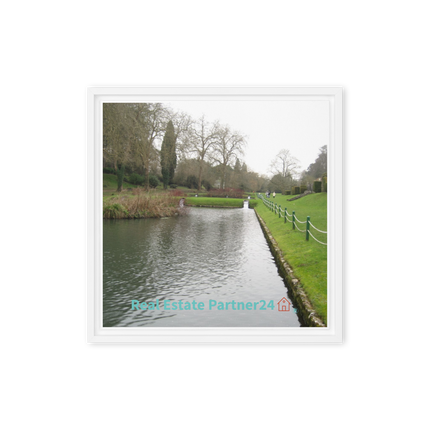 Lakeside Beauty Framed canvas with realestatepartner24 with house Logo