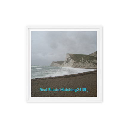 Waves and Sand Framed canvas with realestatematching24 with key Logo
