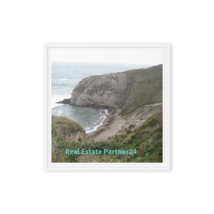 Sea & Hills Framed canvas with realestatepartner24 with house Logo