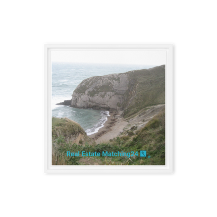 Sea & Hills Framed canvas with realestatematching24 with key Logo