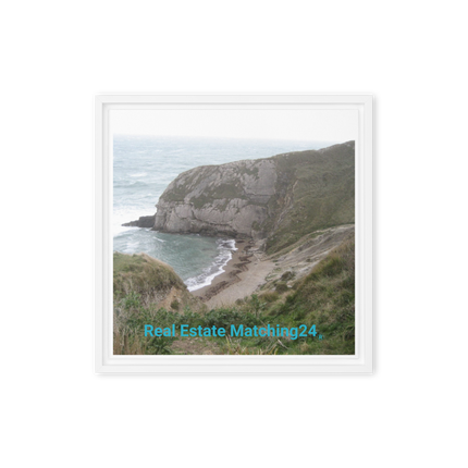 Sea & Hills Framed canvas with realestatematching24 without key Logo