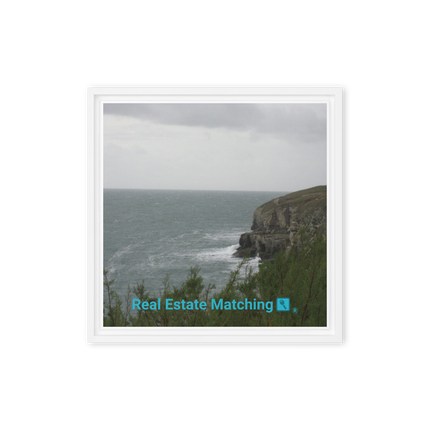 Seaside Serenity Framed canvas with realestatematching with key Logo