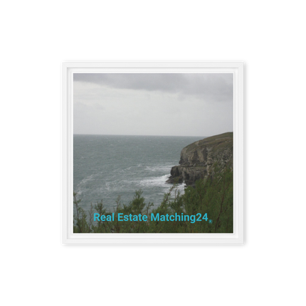 Seaside Serenity Framed canvas with realestatematching24 without key Logo