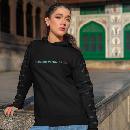 Unisex eco raglan hoodie with Real Estate Partner24 Logo