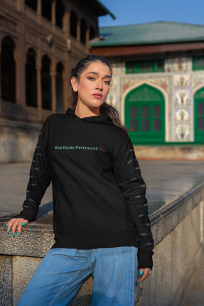 Unisex eco raglan hoodie with Real Estate Partner24 Logo