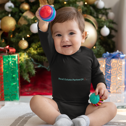 Organic cotton baby bodysuit with Real Estate Partner24 Logo