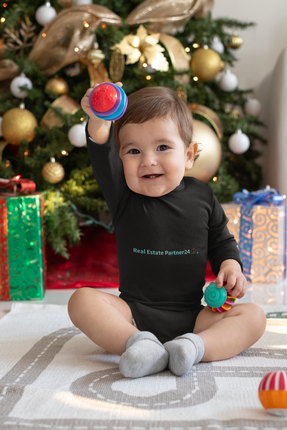 Organic cotton baby bodysuit with Real Estate Partner24 Logo