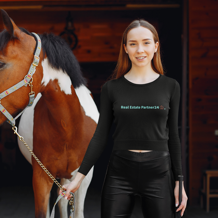 Recycled long-sleeve crop top with Real Estate Partner24 Logo
