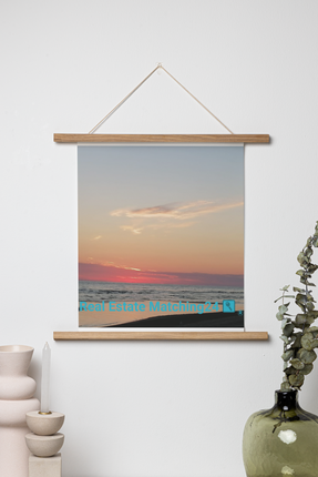Sunset Sinari Framed canvas with Real Estate Matching24 Logo