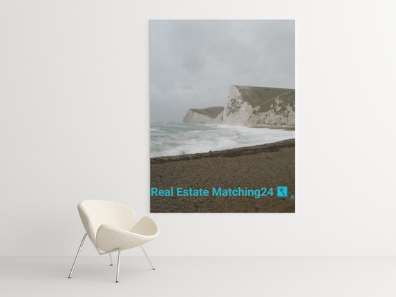 Waves and Sand Canvas with realestatematching24 with key Logo