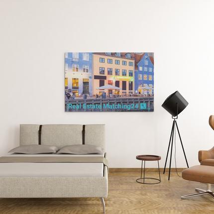 Nyhavn Framed photo paper poster with Real Estate Matching24 Logo