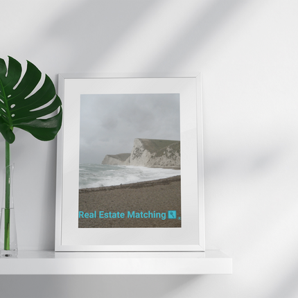 Waves and Sand Framed poster with realestatematching with key Logo