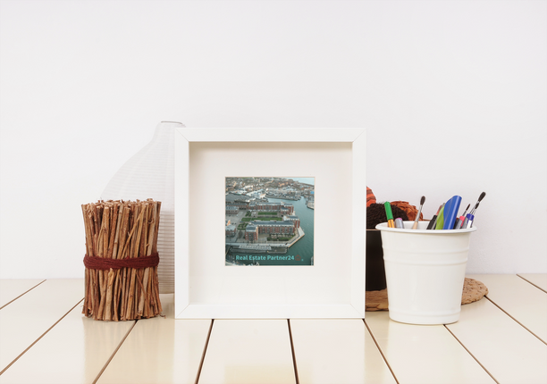 Nice City Framed canvas with realestatepartner24 with house Logo