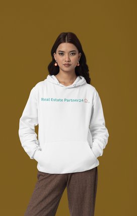Unisex pullover hoodie with Real Estate Partner24 Logo