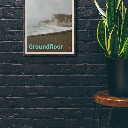 Waves and Sand Framed canvas with Groundfloor with House Logo