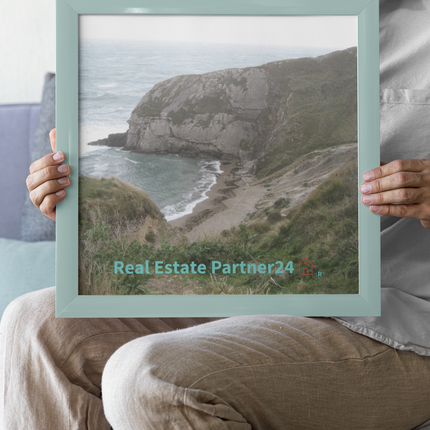 Sea & Hills Framed poster with realestatepartner24 with house Logo