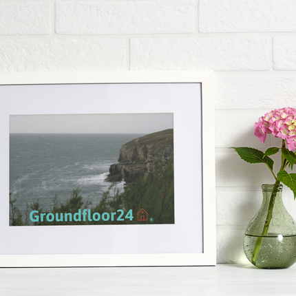Seaside Serenity Framed canvas with Groundfloor24 with House Logo