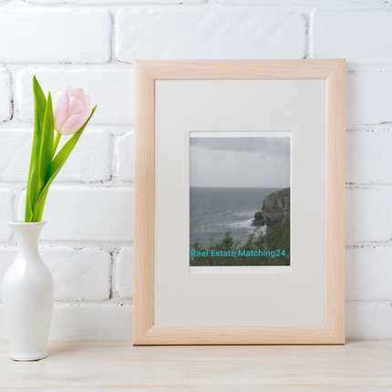 Seaside Serenity Framed canvas with realestatematching24 without key Logo