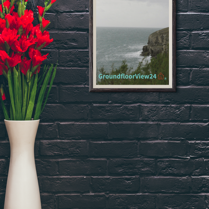 Seaside Serenity Framed canvas with groundfloorview24 with House Logo