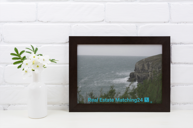 Seaside Serenity Framed canvas with realestatematching24 with key Logo