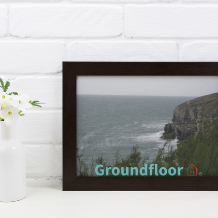 Seaside Serenity Framed canvas with Groundfloor with House Logo