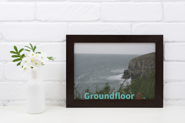Seaside Serenity Framed canvas with Groundfloor with House Logo