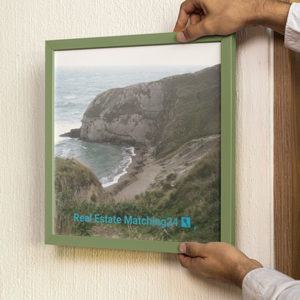 Sea & Hills Framed poster with realestatematching24 with key Logo