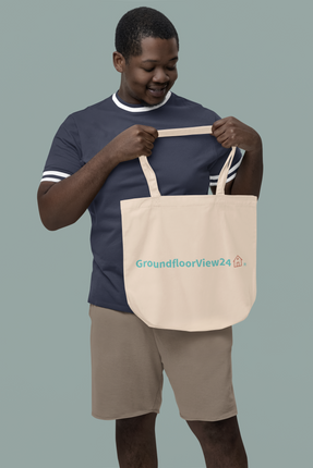 Organic denim tote bag Groundfloorview24 with House