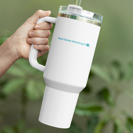 Travel mug with a handle with Real Estate Matching24 Logo