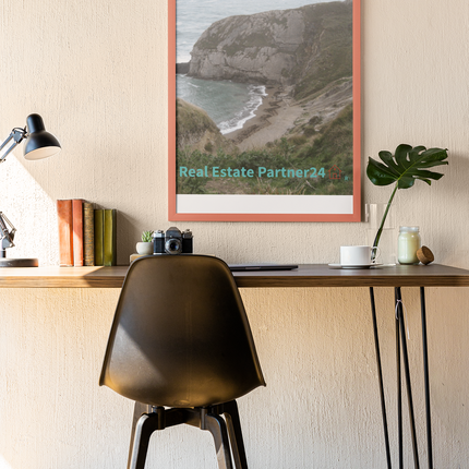 Sea & Hills Framed photo paper poster with realestatepartner24 with house Logo