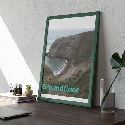 Sea & Hills Framed poster with Groundfloor with House Logo