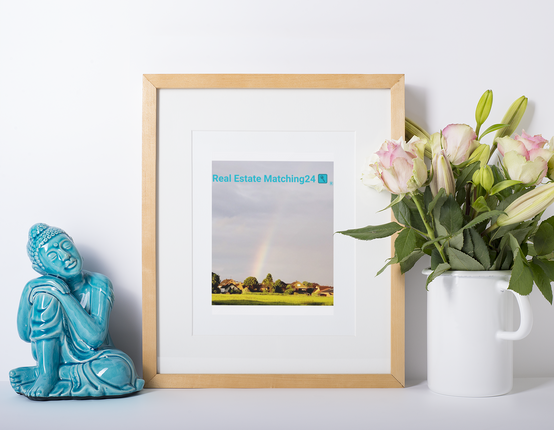 The Rainbow Sinari Framed canvas with Real Estate Matching24 Logo